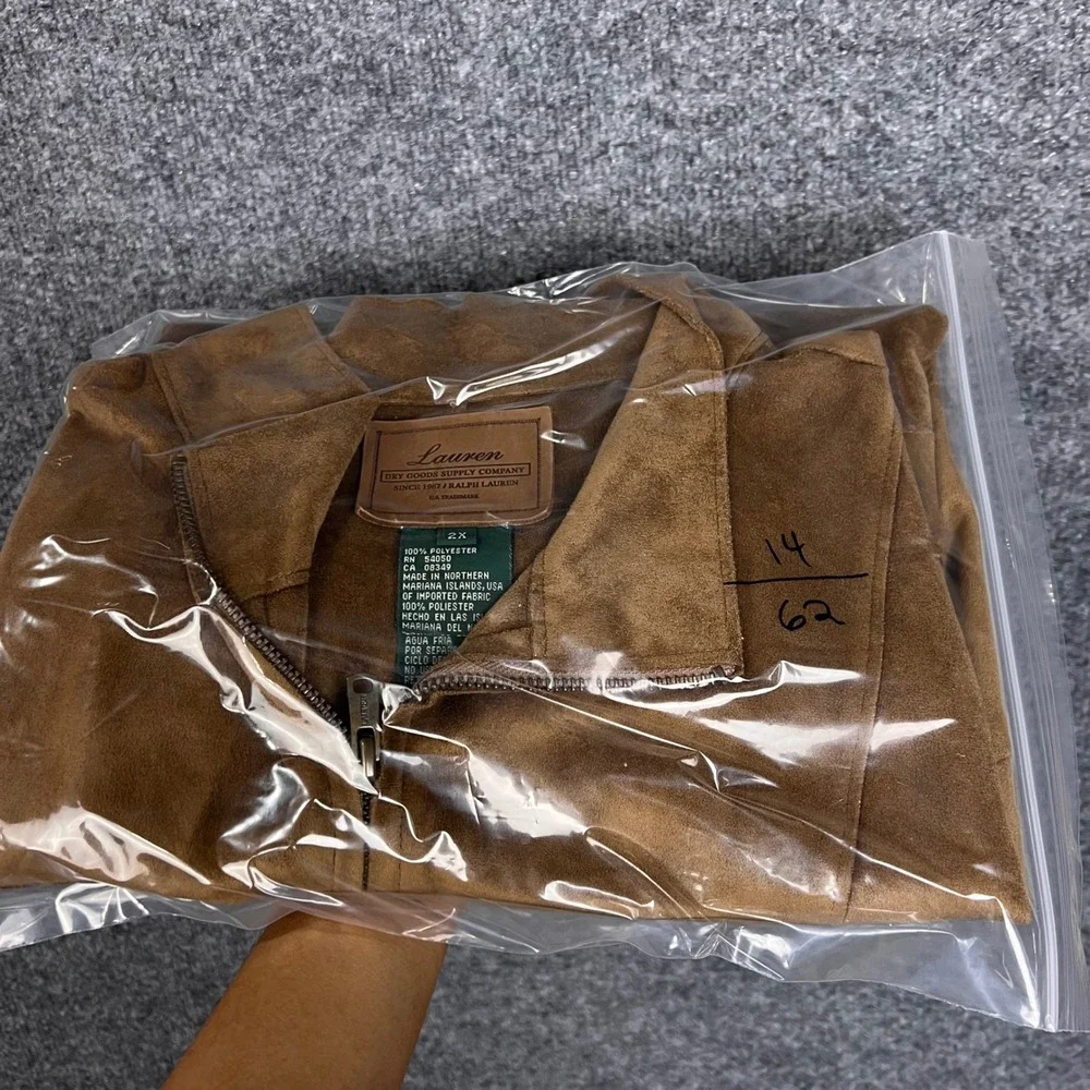 Lauren Ralph Lauren Vest Womens 2X Brown Excellent Faux Suede Full Zip Pocket